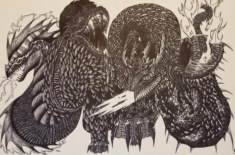 An ink drawing created during Inktober this year by Sophomore Avery Reese. She took up the challenge of Inktober this year, a thirty one item prompt list that encourages artists to draw one thing every day during the month of October, preferably in an ink medium.“Inktober is an exciting time of year for artists all around the globe,” Reese said. “Each prompt is one word, like ‘ring’, or ‘ghost’, and you put your own creative twist on the prompt every day. It’s called Inktober because your daily illustrations should be in ink. I usually just use a pen, and sometimes I color my Inktober pieces, too.”