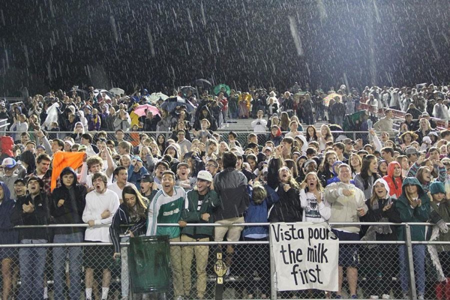 Student+section+cheering+on+CPFB+at+the+Vista+Ridge+game+on+Oct.+6.+It+feels+good+to+win.+To+be+part+of+a+school%2C+community+and+program+where+everyone+takes+pride+in+all+the+things+we+do%2C+linebacker+coach+Steve+Battles.+Its+good+to+be+a+Timberwolf.+