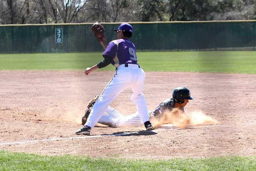 Junior Austin Silguero touching home during a baseball tournament on Mar. 3.  The seniors leaving is bittersweet because although we are losing some leaders, it gives the underclassmen a chance to step up, Silguero said.