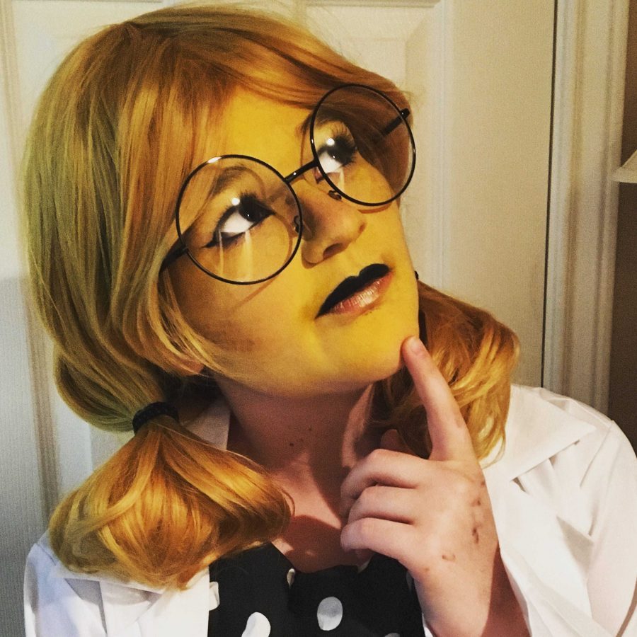 Sarah Ray cosplayed as Dr. Alphys from a popular computer game called Undertale.