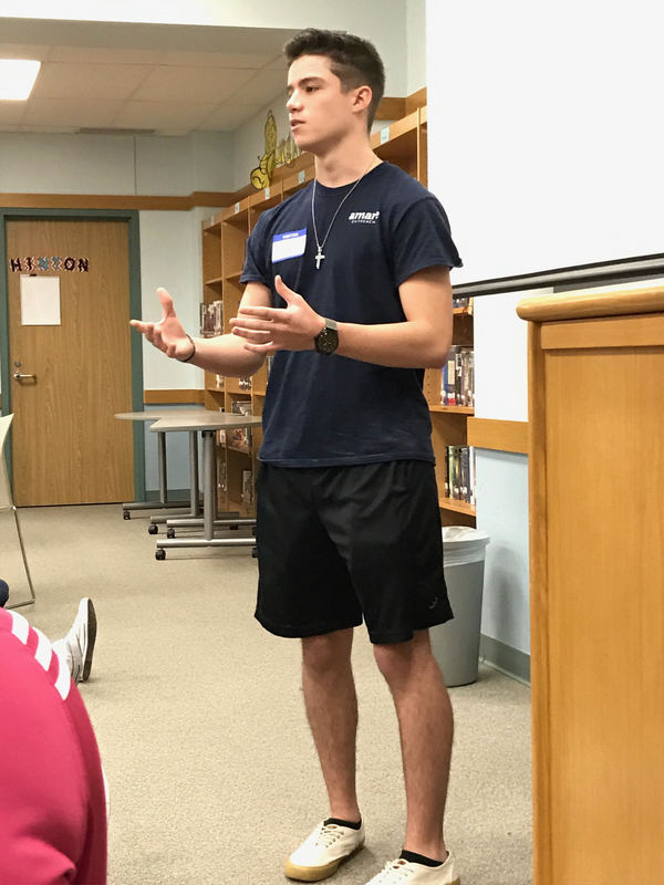 LHS senior Jared Bouloy, co founder of the Amare Outreach program, visits nearby schools to talk to students about mental health. 