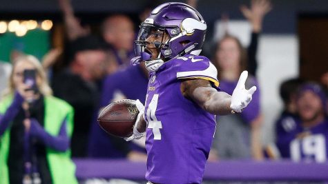 Stefon Diggs of The Minnesota Vikings scores the game winning touchdown against the New Orleans Saints in an NFC divisional playoff game,.
