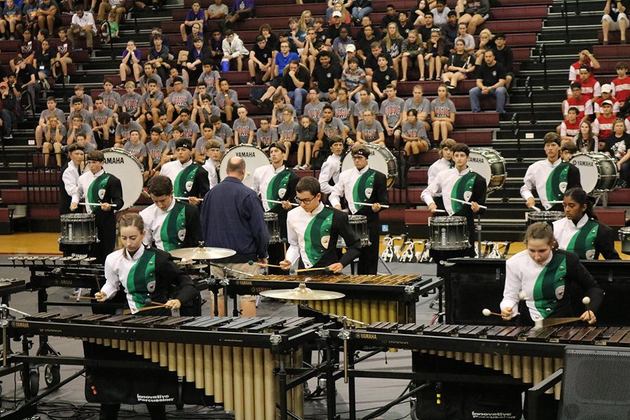 The Drumline performs one of six arrangements during the Thunder in the Hills Invitational.