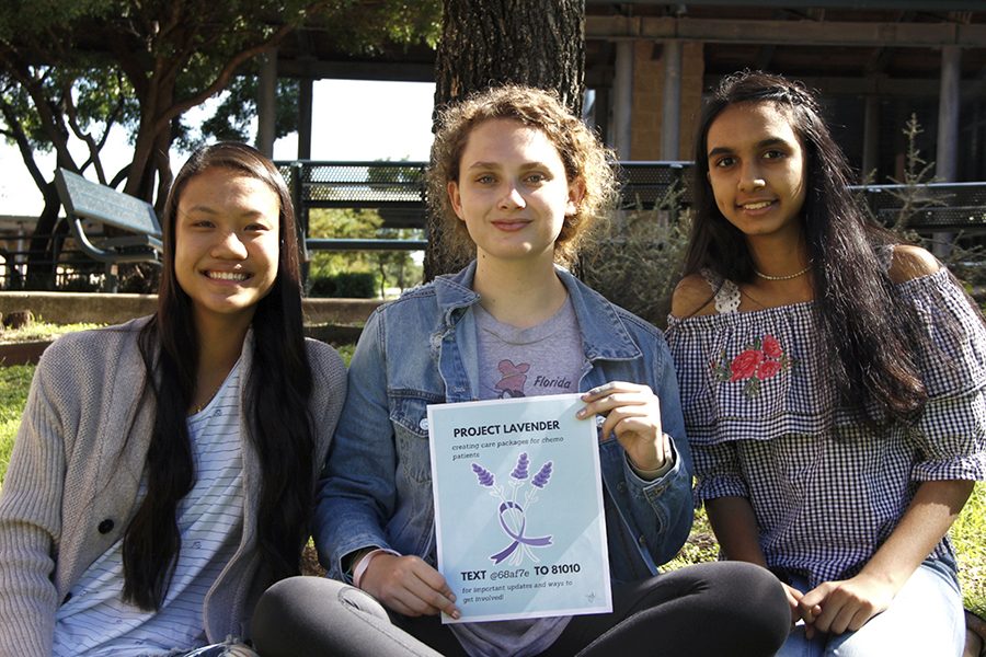 Seniors+Isabelle+Thai%2C+Kelsey+Jones+and+Nithila+Ilangovan+founded+Project+Lavender+to+help+support+chemotherapy+patients.
