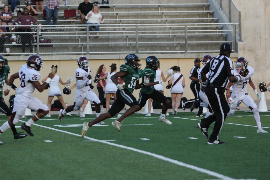 Junior WR Josh Cameron runs down the field against Katy Cinco Ranch. As district play begins this Friday, the team will need Gupton rocking every week as the team looks to win out and clinch a playoff berth.
"The atmosphere was great and we were clicking on all cylinders and couldn't be stopped," Cameron said.