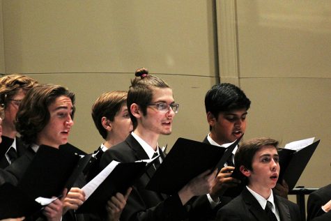 Junior choir student Zain Jabbar (third from left to right) sings in the fall concert. The varsity mixed choir had prepared extensively for their TMEA performance, dedicating every minute to preparation. Jabbar reflects on this work. “For four months, every Wednesday after school, we practiced for an hour and fifteen minutes on the four songs,” Jabbar says. “And these weren’t easy songs. Ms Holt made sure we chose really hard songs that the professional choirs do. I was really happy that all the hard work was recognized.”