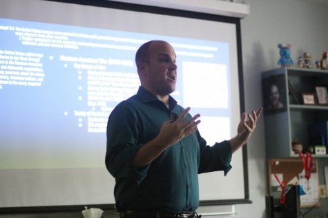 AP U.S. history teacher Josh Marsh lectures on the Mexican American War. “I try to always remember that my class isn't the only class kids have to deal with, along with extracurriculars, so I make sure to treat them fairly & have some leniency,