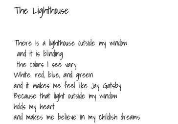 An excerpt of Lighthouse by sophomore Ireland Weaver. Weaver often writes things that tell stories that highlight the pain and emotional experiences in people’s lives. 

“For me, talking about great tragedies, like losing people, losing yourself and then getting that back, struggling, finding out who you are, that’s what its about,” Weaver said. “For a lot of people that have read my stuff, this seems kind of sad to them, but for me, its like surviving. Telling the stories of people persevering.” 