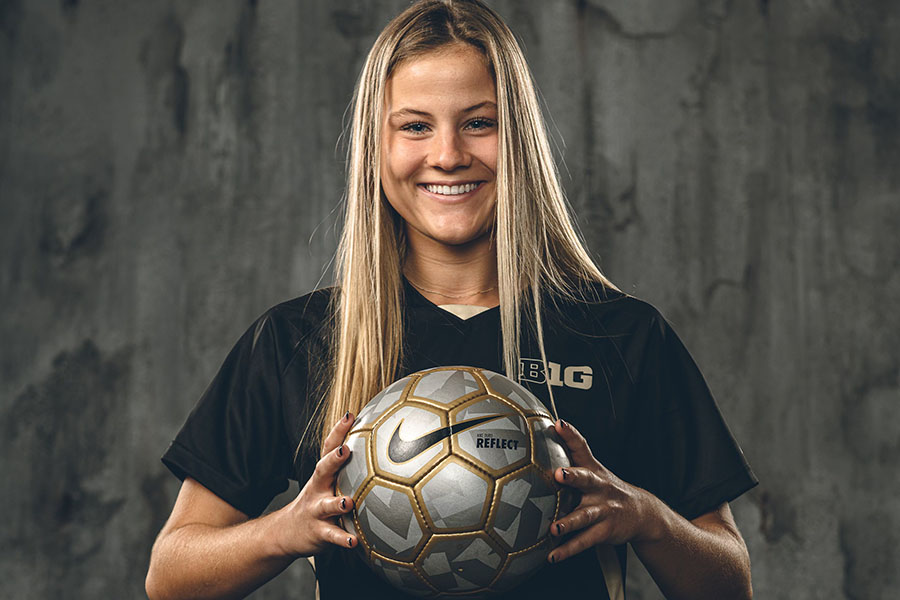 Senior Sabrina Blount poses for her soccer picture for Purdue. Blount said that she has always wanted to pursue soccer as a profession, and Purdue is the perfect place for that. “I fell in love with Purdue because of how nice people are, and I love the agriculture program, which is what I am majoring in,” Blount said. 