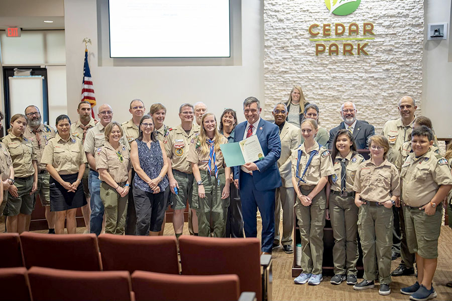 On Sept. 8, senior Kate Pape was given was recognized by the mayor of Cedar Park, Jim Penniman-Morin, for being the first female in the Cedar Park and Northshore district to earn the Eagle Scout rank. The mayor gave a speech at the Cedar Park City Hall and signed the award acknowledging the work she put in to achieve this goal in only three years, which is rarely done. “Scouts has made me more confident and comfortable when I’m in groups,” Pape said. “I am also more comfortable in taking the lead in the things that I do. It has also helped me with my independence, meaning I don’t mind doing things myself half the time.” (Photo Courtesy of Kate Pape)