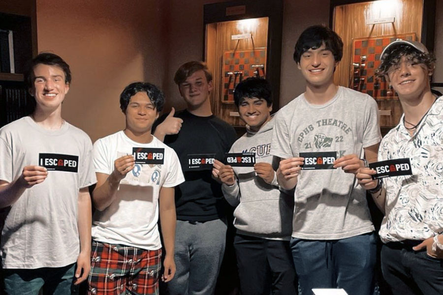 From right to left, senior Patrick Riordan, junior Jonathan Levinsky, sophomore Krishnan Muthukumar, junior Jackson Whitmire, senior Cyrus Vansickle and junior Aidan Cox, pose after going to an escape room as part of the Choir program’s Pitch Black weekend outing. The group also went to the Museum of Ice Cream and Whataburger. The main reason the event was planned was to strengthen their bond as a group, according to Riordan. “Pitch Black is always a very tightly knit community, so there’s always a lot of close bonding and friendships,” Riordan said. “I think this year, that’s especially true with the new members coming in. They’re all close with each other and so now we’ve grown closer with them as a whole. We’re honestly closer than I was with the last generation of seniors, which is my goal for this year.” (Photo Courtesy of Jackson Whitmire)