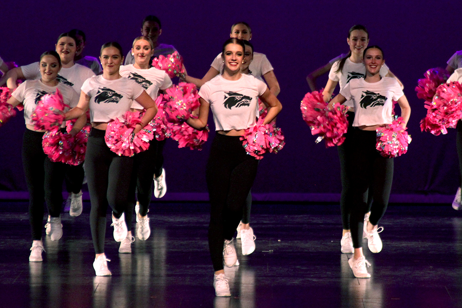 With pink poms, the Celebrities dance team performs “Me Against the Music” at the annual Holiday Show on Dec. 1 in the PAC. The Celebs performed six different dances throughout the sold-out show. “My favorite part of the night was definitely getting to do our final routine, Let it Snow, for the last time ever, senior Kylie Curnutt said. Its one of my favorite dances.”
