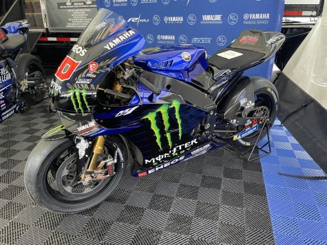 A picture of a replica of rider Fabio Quartararo’s racing bike at Circuit of the Americas during the MotoGP weekend which occurred from April 14-16. Quartararo won the 2021 MotoGP World Championship. He joined the Yamaha racing team in 2020 after replacing Valentino Rossi, a MotoGP legend. Quartararo is loved among fans and is currently placed in ninth with 49 points.