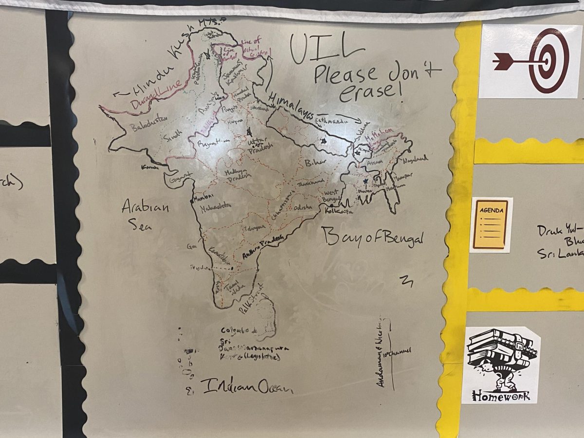 In order to prepare for the rigor of UIL competition, the social studies team created an in-depth map of relevant information of what they may need to know about India and the rest of South Asia