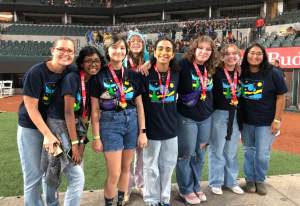 Posing for a picture, the Destination Imagination team smiles after taking 2nd place at state. The challenge the team did this year was the Service Learning challenge. “We chose to help a local dance school called Art Beat,” sophomore Sindhu Chidambaram said. “Art Beat offers free dance classes for those on the autism spectrum. We raised awareness for the dance school and provided the adaptive class with sensory kits.”