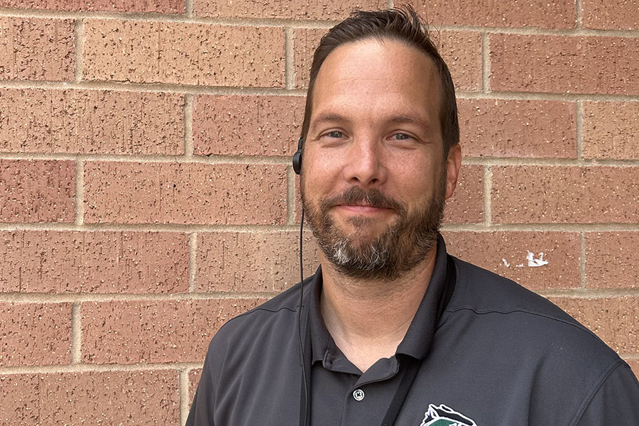 Smiling at the camera, assistant principal Jeremy Fry poses for the picture. Fry is new at Cedar Park this year. "I'm excited to be here. I'm excited because we have amazing kids here, and I live close to this area. I've been in this area since I got out of the Marine Corps in 2007, so this is my community, too," Fry said. 