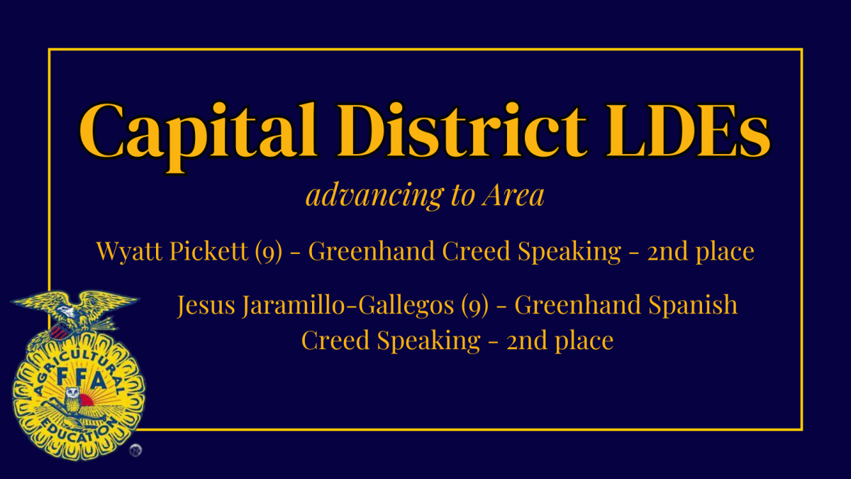 After placing second in their respective LDEs at the Capital District contest in early November, freshman Jesus Jaramillo-Gallegos and freshman Wyatt Pickett will compete at the Area XII LDE contest in Georgetown on Nov. 23. Jaramillo-Gallegos is competing in Greenhand Spanish Creed Speaking, while Pickett’s LDE is Greenhand Creed Speaking. “Honestly, [I’m excited for] just traveling around, maybe meeting more people,” Jaramillo-Gallegos said. “And [I’m] nervous about probably just not being able to define my weak areas. I feel like I did decent for my first time ever doing this. I just think it’s fun.” 