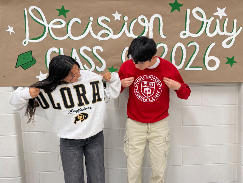 Both donning sweatshirts of their respective future colleges, senior class president Vincent Cao and student body president Emilya Garza stand commemorating National College Decision Day. Cao has taken on the many roles of decorated pianist, swimmer, class president, debate captain and devoted student throughout his high school career. “It hasn’t been easy juggling so many things, but as I leave high school, I’m glad that I was able to devote my attention to so much stuff,” Cao said. “Maintaining such a wide variety of activities has exposed me to so many viewpoints, allowed me to make so many new friends and [given] me so many experiences that I know I will cherish forever.” Photo courtesy of Vincent Cao